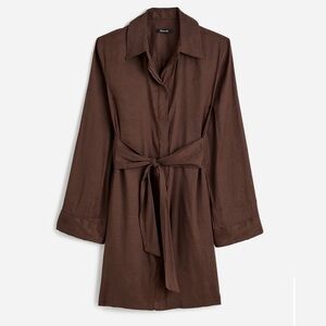 Madewell Brown Long Sleeve Tie Front Shirt Dress
